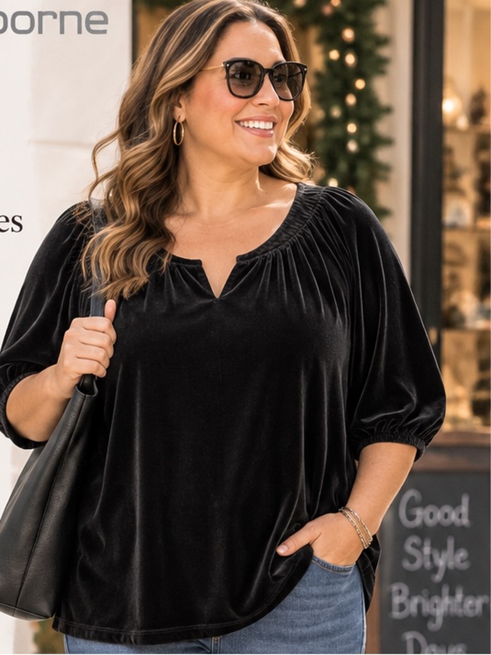 Old Navy Black Velvet Scoop-Neck Puff-Sleeve Top